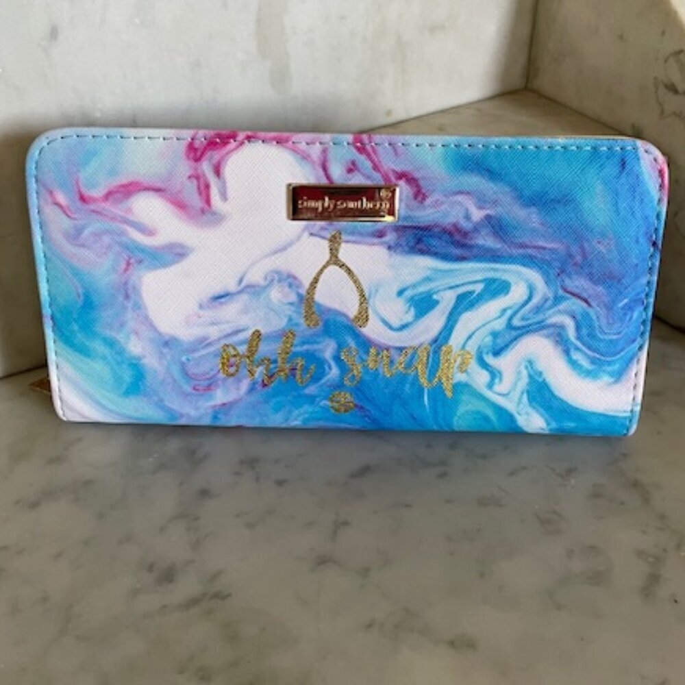SIMPLY SOUTHERN "ohh snap" Wishbone Marble Blue Pink Purple Print Long W…